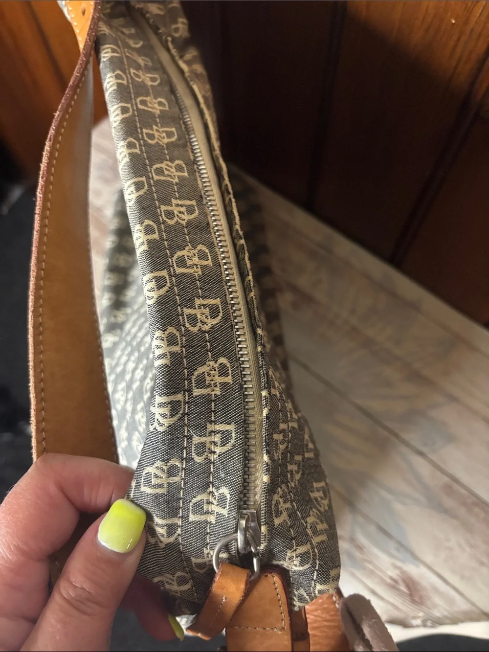 DOONEY & BOURKE AUTHENTIC Monogram Shoulder Bag / Leather Strap & Detail